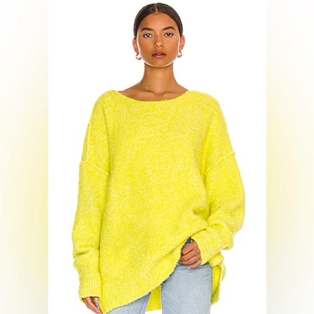 Free People Bright Neon Yellow Off-the-Shoulder Sweater